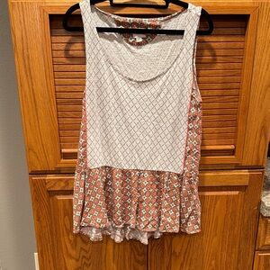 Women's Sleeveless Patterned Top - White and Brown